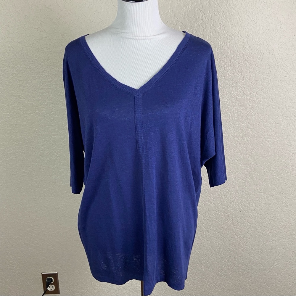 Eileen Fisher Navy V-Neck Short Sleeve Knit Top